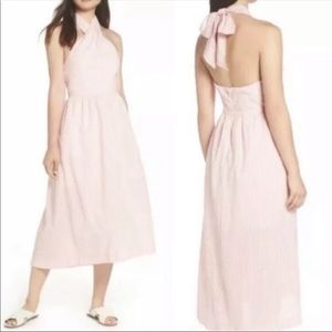💝J.Crew Coral Midi Length Halter Pin Stripe Dress
